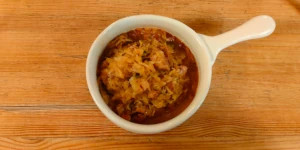 Authentic Polish Hunter's Stew in a cast iron pot