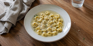 Homemade cappelletti in rich broth