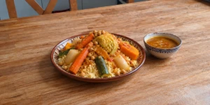 Moroccan Seven-Vegetable Couscous on a large platter