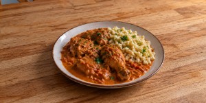 Plateful of Hungarian chicken paprikash