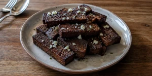 Crispy Lithuanian fried rye bread sticks with fresh garlic