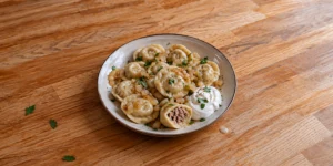 Traditional Lithuanian koldūnai meat dumplings