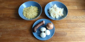 Łazanki - Polish pasta with cabbage and mushrooms ingredients