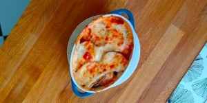 Homemade Greek Moussaka casserole served fresh from the oven