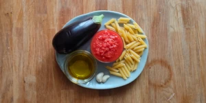Pasta alla Norma - Classic Sicilian Pasta with Eggplant and Tomato Sauce ingredients