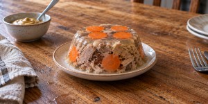 Traditional Lithuanian šaltiena pork aspic served cold