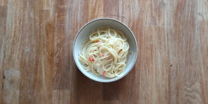 Spaghetti aglio, olio e peperoncino. Italian pasta with garlic, olive oil and chili.